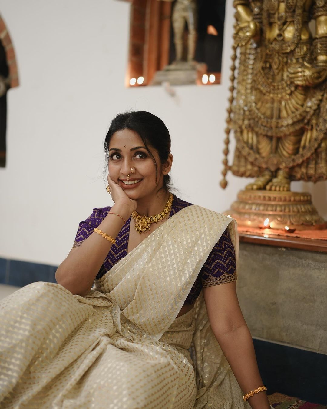 Malayalam Actress Navya Nair Stills in White Saree